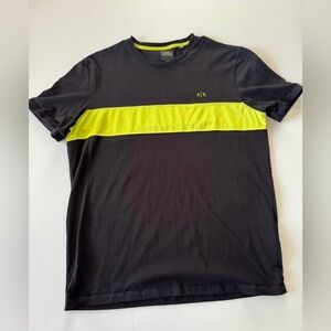 Armani Exchange Black Tee with Neon Yellow Stripe